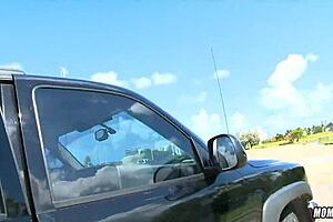 Cougar eagerly sucks that young cock in the back of her SUV while parked