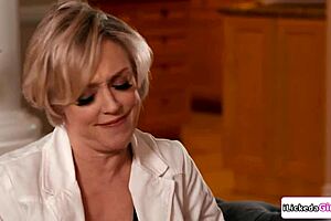 the busty lesbian milf dovefucks and fingers her hairy petite teen 18+ stepdaughter in taboo beaver licking