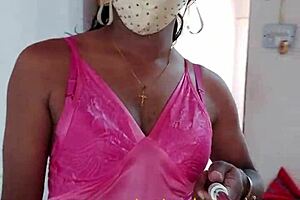 Indian sexy CD Lara Dsouza in pink satin nighty