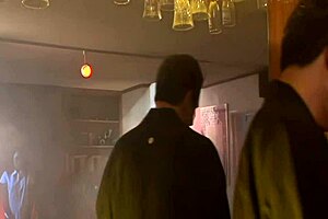 Teen Annie Cruz teases old man with lingerie peep show and anal fingering