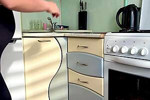 stepson unexpectedly fucks pregnant stepmom with big tits blonde blowjob doggystyle in kitchen creampie