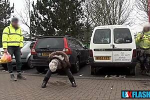 Can everyone see my shameless flashing outdoors? Bree Branning pisses publicly for UK-Flashers.