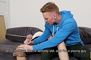 Who knew this mature tutor in stockings would bend over for more than just art lessons with a horny guy?