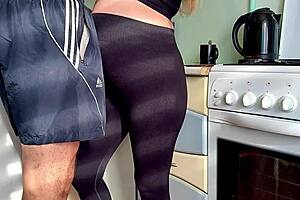 stepson unexpectedly fucks pregnant stepmom with big tits blonde blowjob doggystyle in kitchen creampie