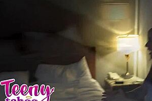 Teen babysitter Minxx bends over for boss's creampie in her tight pussy during taboo roleplay.