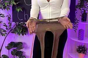 Nylon Club - Sisi Look Pantyhose Tease with Big Tits Blonde in Lingerie and Heels