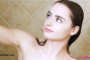 Cute TEEN 18+ Slut Gets Clean in Shower. She Poses for Photoshoot on Sofa After.