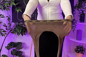 Nylon Club - Sisi Look Pantyhose Tease with Big Tits Blonde in Lingerie and Heels