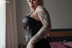 Big tits game with lots of spit on tits from blonde milf in solo masturbation