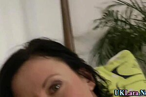 mature heeled whore in stockings gets spunk from big cock handjob in classy british high definition scene