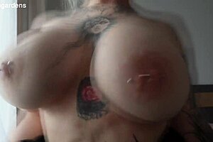 Big tits game with lots of spit on tits from blonde milf in solo masturbation