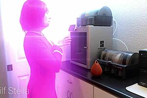 to boldly cum where no milf has cum before with this skinny redhead in bdsm slave roleplay and footjob action in usa cosplay