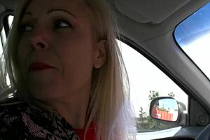 Blonde cougar receives intense fucking inside a European car