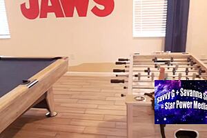 lesbian lust heating up on the pool table with those curvy milfs 😍