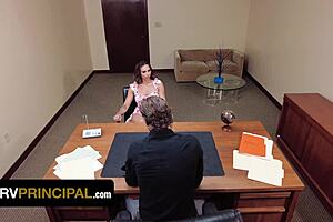 Desperate stepmom offers her body to perv principal for wild riding and deepthroat on desk to save stepson