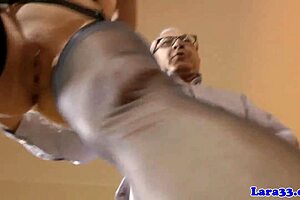 Cocksucking British Mature in Stockings and Heels Shares Hard Cock in Threesome