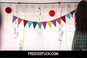 Why do freeuse hot teen 18+ step sisters let stepdad fuck them in anal threesome on birthday?