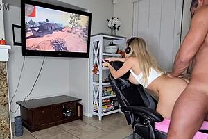 free use gamer girl takes deep fucking with creampie