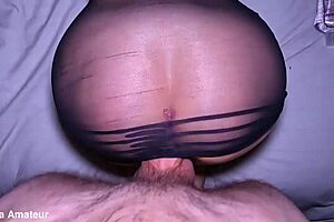 Hot milf step mom rubs cock on her hairy pussy