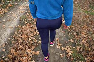 Milf with Nice Ass Teasing in Tight Yoga Pants and Thong from Behind