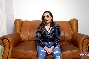 Cute brunette Celeste fingers her shaved wet pussy and gets fucked doggystyle with facial cumshot