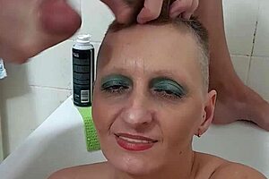 Watch out! German MILF Sandra gets cum all over her face in explosive cumshot!