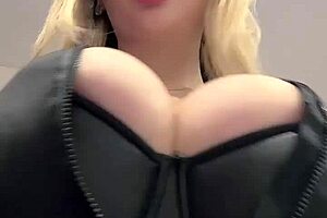 Big Natural Tits Straining Against Tight Elastic Leather