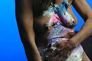 messy food birthday cake girl having fun