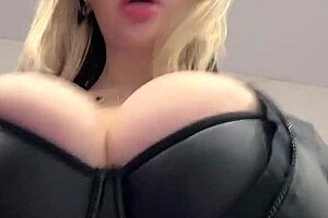 Big Natural Tits Straining Against Tight Elastic Leather