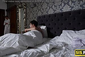 Slim blonde has unplanned sex with stepbrother.