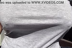 Horny stepmom Artemisia Love bounces big boobs in outdoor nipple session