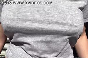 Horny stepmom Artemisia Love bounces big boobs in outdoor nipple session