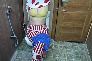 Hindi teen stepson sneaks up on stepmom changing clothes in toilet and she enjoys the deepthroat cowgirl ride with dirty talk.