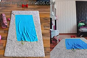 double the heat hits in this dual cam naked yoga session with big ass spreading and curvy milf workout moves. double fun revealed as she worships her fat asshole fully exposed.