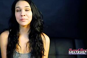 Cute Brunette Sabrina Masturbates Hairy Pussy and Blows Interracial Big Cock for Facial Cumshot Swallow in Petite Rimjob Action