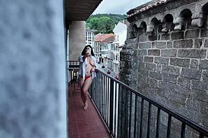 risky public balcony masturbation of my stepsister with big tits and curvy body flashing naked