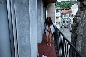 risky public balcony masturbation of my stepsister with big tits and curvy body flashing naked