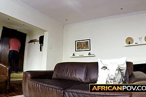 busty african woman in maid outfit faces intense action during a deceptive job interview setup