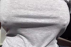 Horny stepmom Artemisia Love bounces big boobs in outdoor nipple session