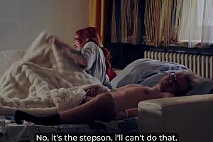 step mom shares bed with step son. they enjoy some naughty nighttime fun with foreplay and spooning.