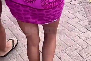 Wife offers tight ass to Brazilian friend in restaurant bathroom while cuckold husband films close up.