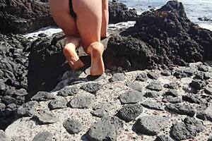 check out this foot fetish action from my hairy stepmom with big tits on the public beach
