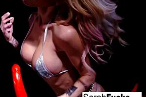 i'm tattooed milf sarah and i stuff my pussy with a red toy.