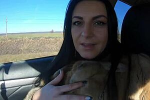 Cheating wife heads out fur-coat shopping with her husband's friend and ends up sucking his cock outdoors