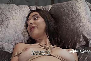 two hot milfs tie up the kinky eager submissive sugarbaby in the garage for bondage punishment