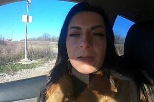 Cheating wife heads out fur-coat shopping with her husband's friend and ends up sucking his cock outdoors