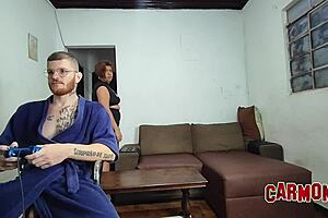 stepmom shows her stepson that fucking a wet pussy feels way better than playing video games all day