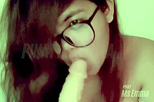 Amateur cute filipina ms emma sucks big dildo for solo blowjob fun
