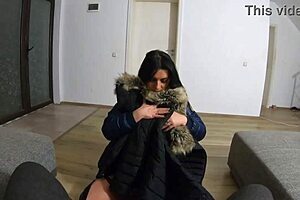 Lot of Cum on Down Jackets in Long Boots and Sexy Clothes