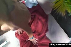 Hot blonde Vicky Vette got cum in mouth after good blowjob session